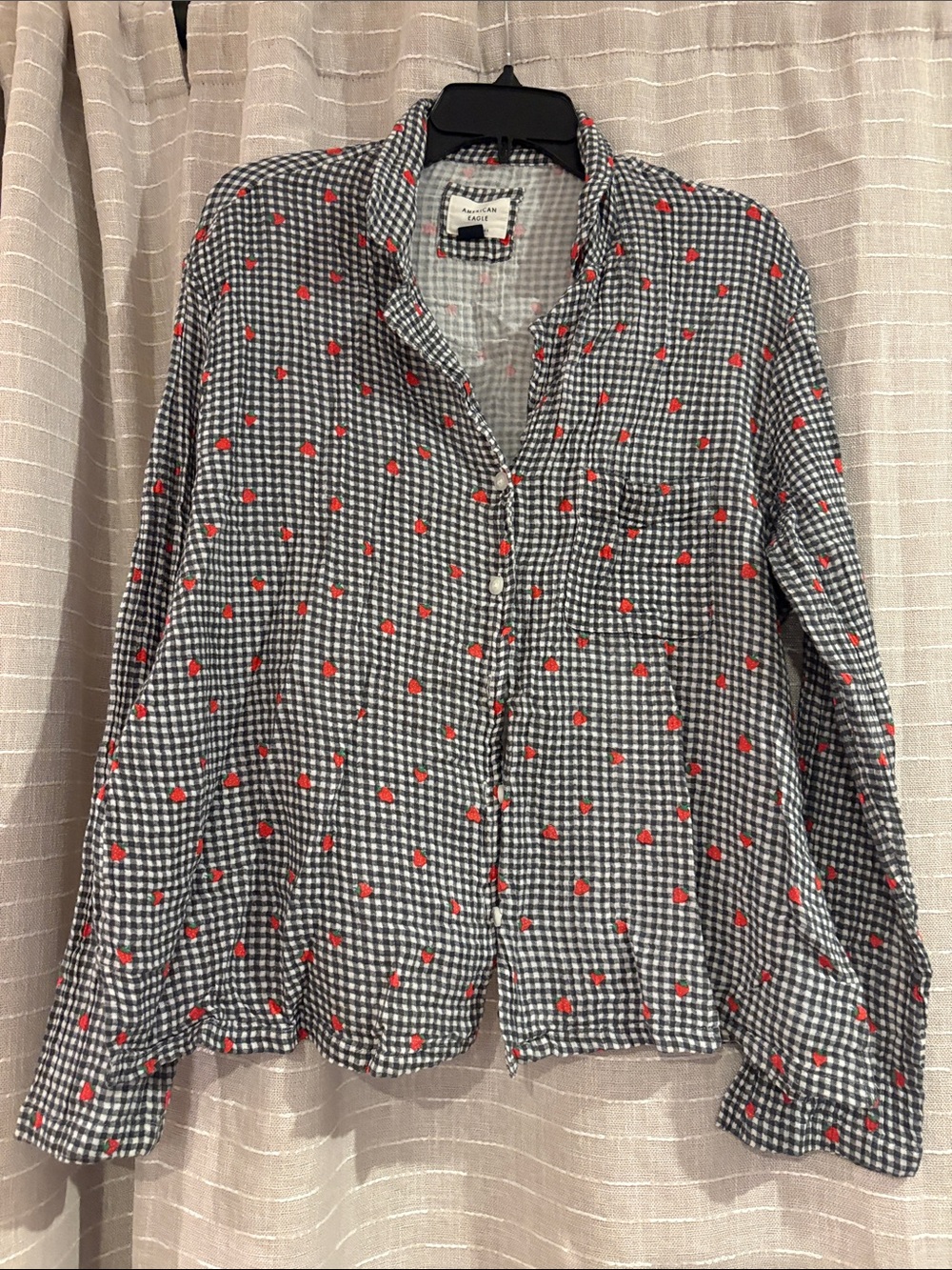 American Eagle Outfitters Black & White Pajama Set with Red strawberry Print - Picture 2 of 5